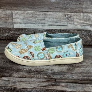 Toms Youth Blue Glitter Sugar Cookie Holiday Christmas Girls Shoes Size 13